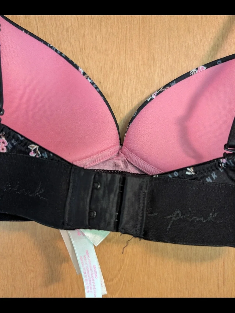 PINK Victoria's Secret Black Bralette with Pink Floral Print 36B